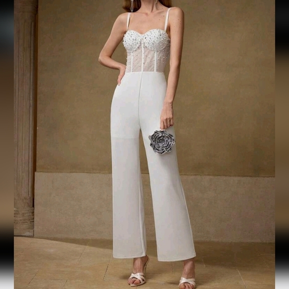 FAUX PEARL BONED CAMI JUMPSUIT - Picture 5 of 5